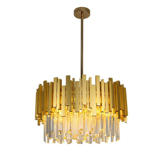 Regina Round Satin Brass Crystal Pendant Chandelier - 50cm