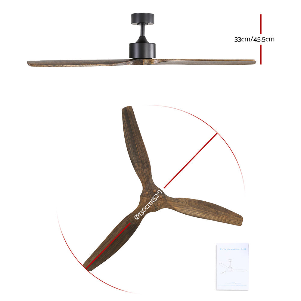 Devanti 52'' Ceiling Fan AC Motor 3 Blades w/Remote - Dark Wood