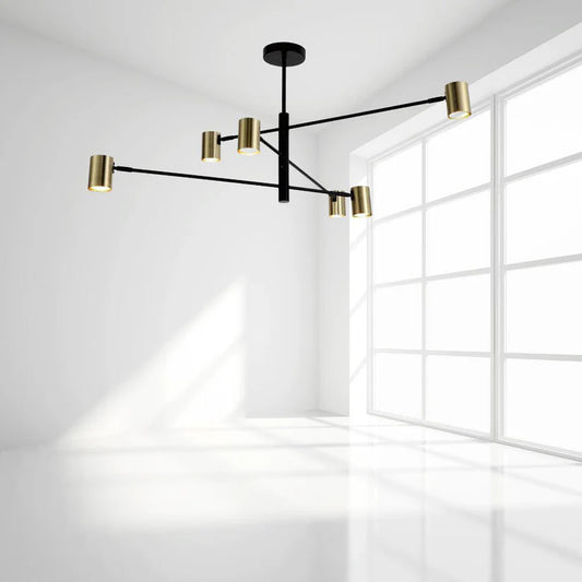 PELO Matte Black and Satin Brass Pendant Light - 6 Light