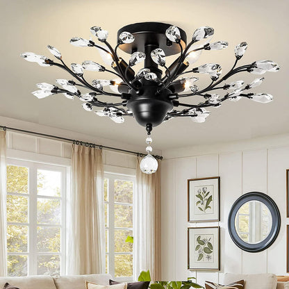 Crystal Chandelier LED Ceiling Light , 4 lights,  Black