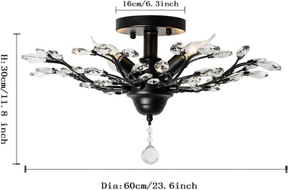 Crystal Chandelier LED Ceiling Light , 4 lights,  Black