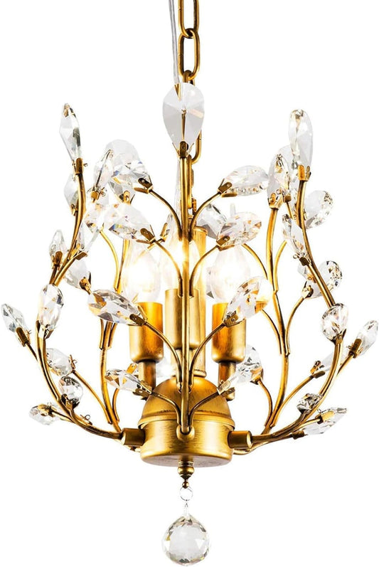 Crystal Chandelier Vintage, 3 Lights, Gold