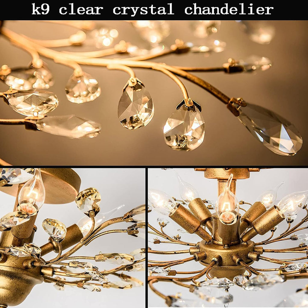 Crystal Chandelier Vintage, 5 Lights, Gold