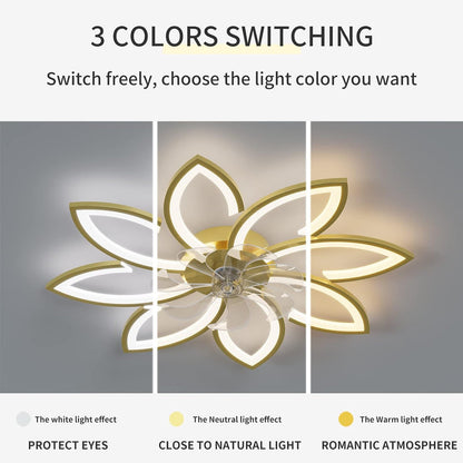 Modern Ceiling Light Fan, Low Profile, 6 Wind Speed, 3 Color (90cm, Gold)