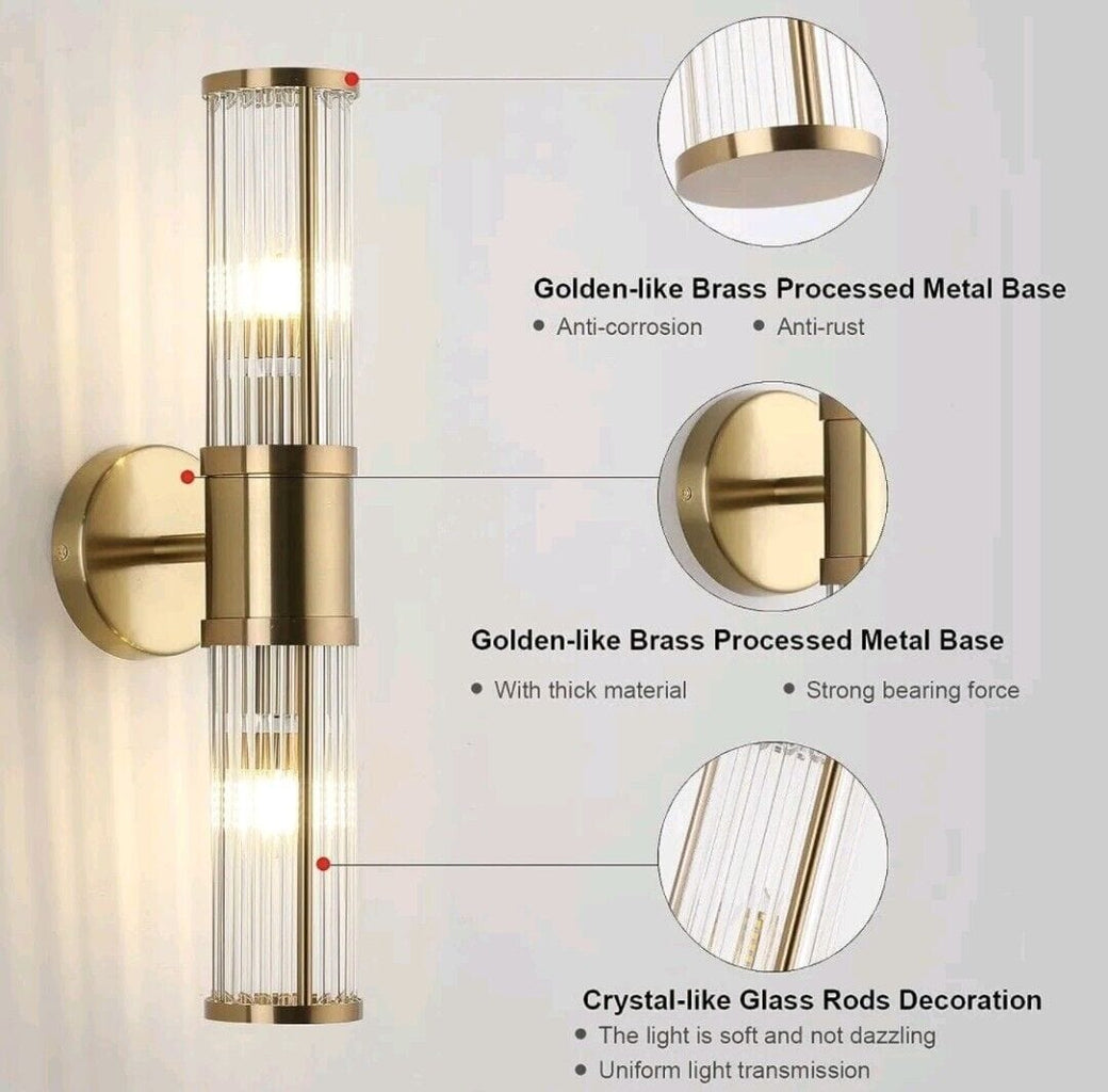 Räfflad Long Ribbed Glass with Antique Brass Finish Wall Light-Wall Light-Qzao