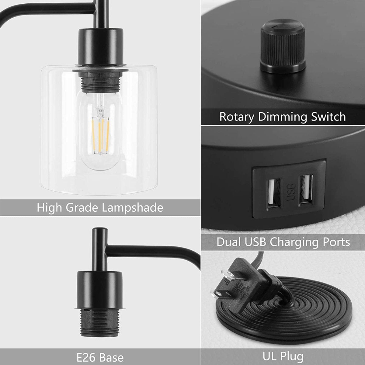 2x Pack Dimmable Industrial Table Lamp with 2 USB Port Dropli, Home & Garden > Lighting, 2x-pack-industrial-table-lamp