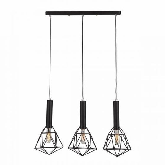 Blackband 3 Light Black Iron Cage Diamond Bar Pendant - BLACKBAND1X3-Island Pendant Lights-CLA Lighting