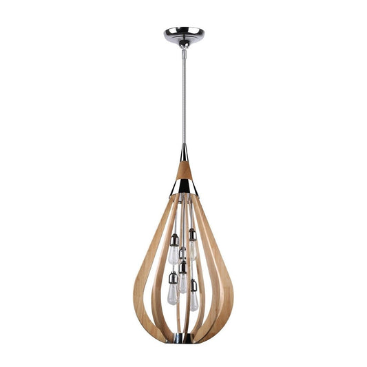 BONITO 6-Light Natural Timber Pendant Light with a tear drop shape-Pendant Light-Dropli