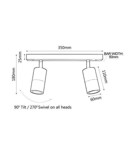 CLA PG2BAR - 2xGU10 2 Light Bar Adjustable Rail Ceiling Spot Light IP44-Ceiling Light Fixtures-CLA Lighting