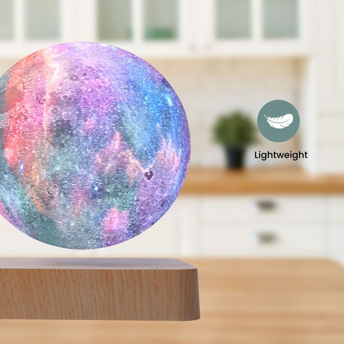 Magnetic Levitating Galaxy Moon (Light Brown Base) Dropli, Home & Garden > Decor, gominimo-magnetic-levitating-galaxy-moon-light-brown-base-go-mlp-109-hcnt