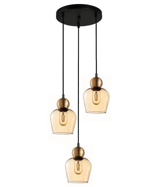 Interior Bronze Amber Ellipse Glass Shape 3 Light Cluster Pendant - CHAMPAN1X3R-Cluster Pendants-CLA Lighting