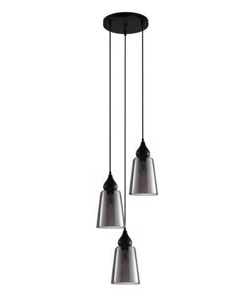 Interior Ellipse Glass Shape 3 Light Cluster Pendant Black Smoke - JEREZ2X3R-Cluster Pendants-CLA Lighting