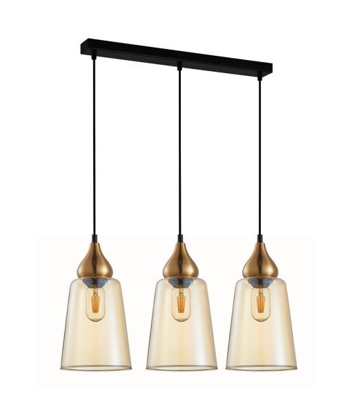 Interior Ellipse Glass Shape 3 Light Island Pendant Bronze Amber - JEREZ1X3S-Island Pendant Lights-CLA Lighting