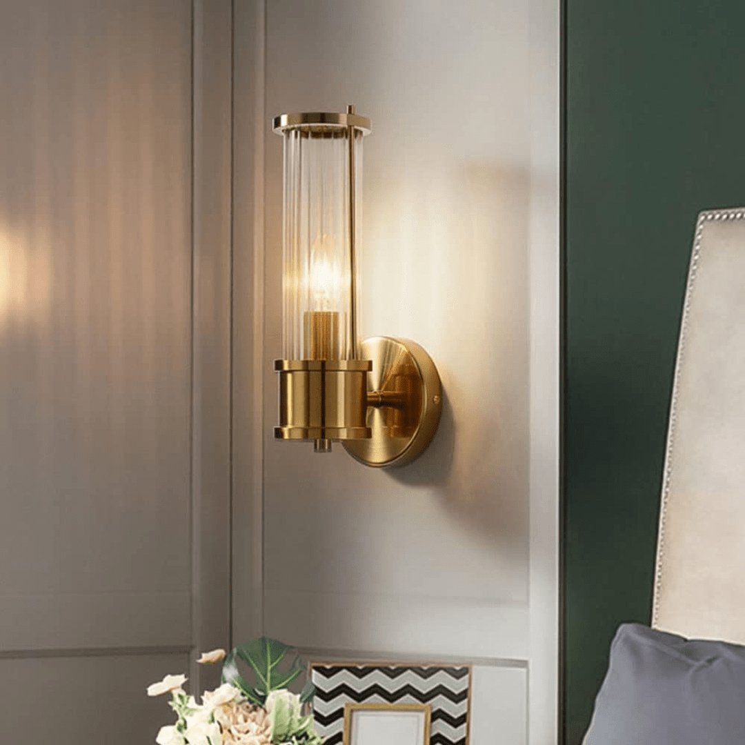 Räfflad Ribbed Glass with Antique Brass Finish Wall Light-Wall Light-Qzao