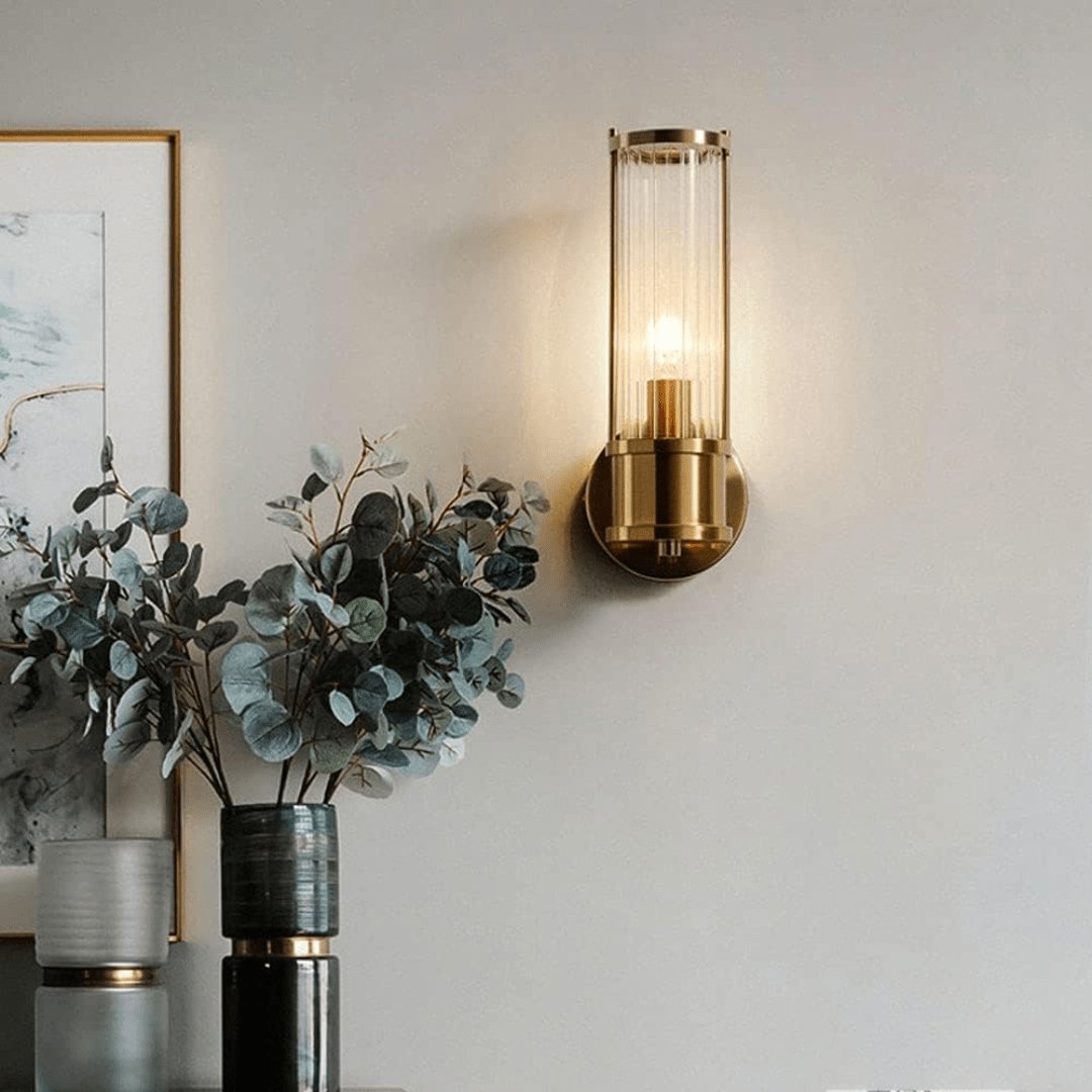 Räfflad Ribbed Glass with Antique Brass Finish Wall Light-Wall Light-Qzao