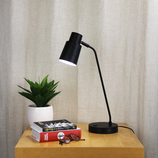 Rik Desk Lamp With USB Black-TABLE AND FLOOR LAMPS-Oriel