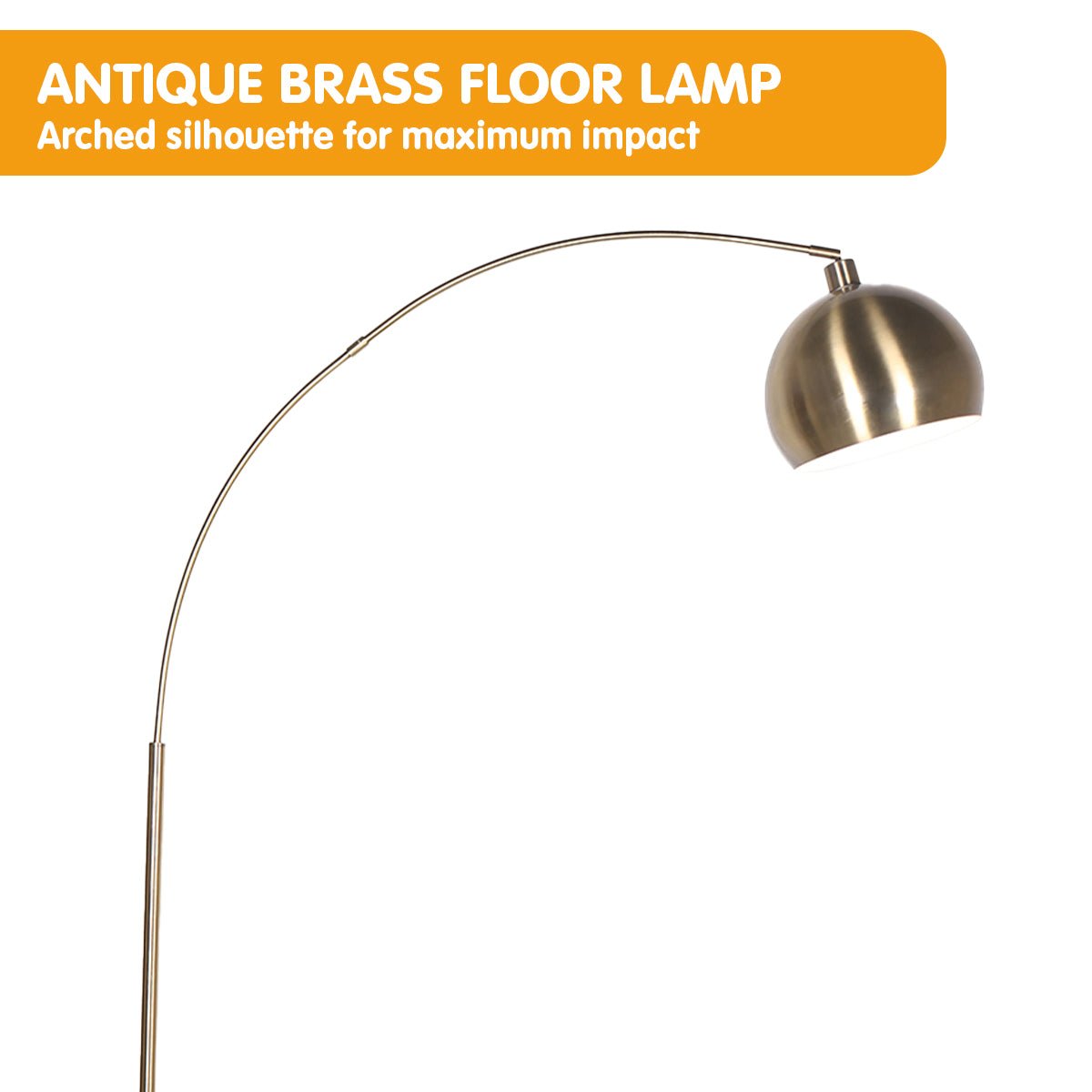 Sarantino Arc Floor Lamp Antique Brass Finish with Marble Base-Home & Garden > Lighting-Koala Lamps and Lighting