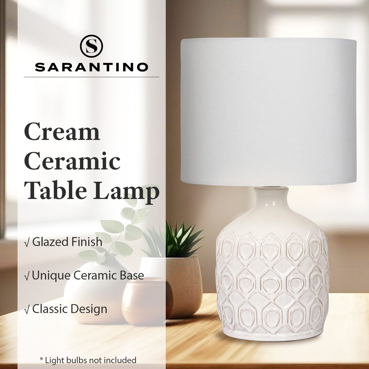 Sarantino Ceramic Table Lamp In Cream-Home & Garden > Lighting-Koala Lamps and Lighting