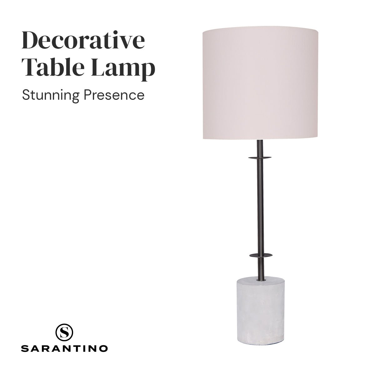 Sarantino Concrete & Metal Table Lamp with Off-White Linen Shade-Home & Garden > Lighting-Koala Lamps and Lighting