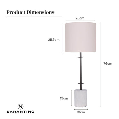 Sarantino Concrete & Metal Table Lamp with Off-White Linen Shade-Home & Garden > Lighting-Koala Lamps and Lighting