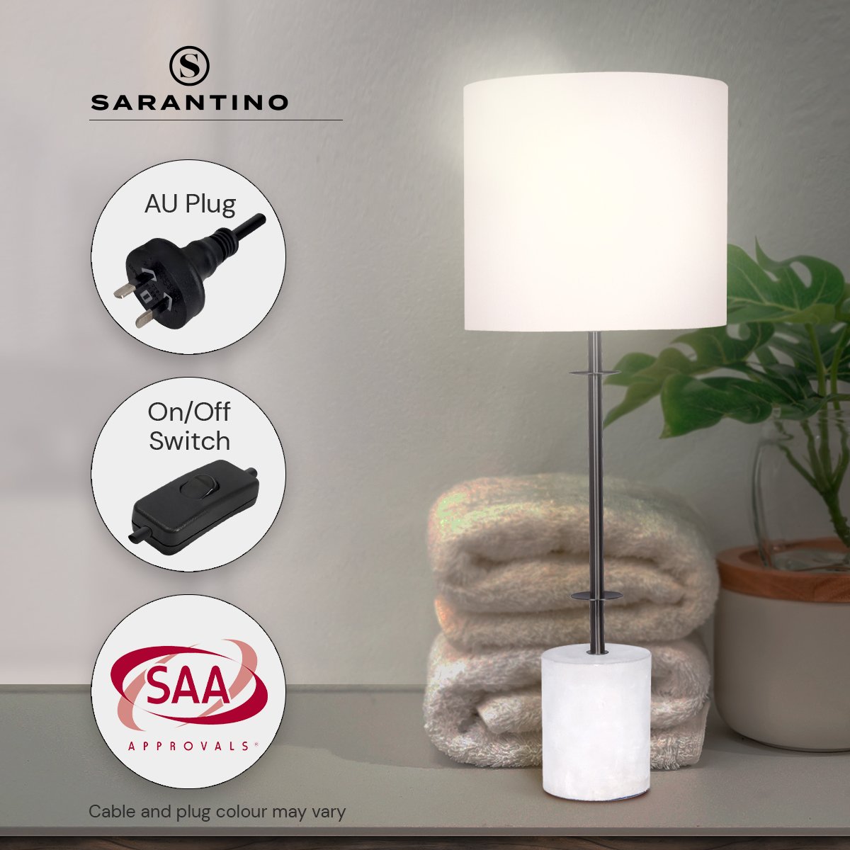 Sarantino Concrete & Metal Table Lamp with Off-White Linen Shade-Home & Garden > Lighting-Koala Lamps and Lighting