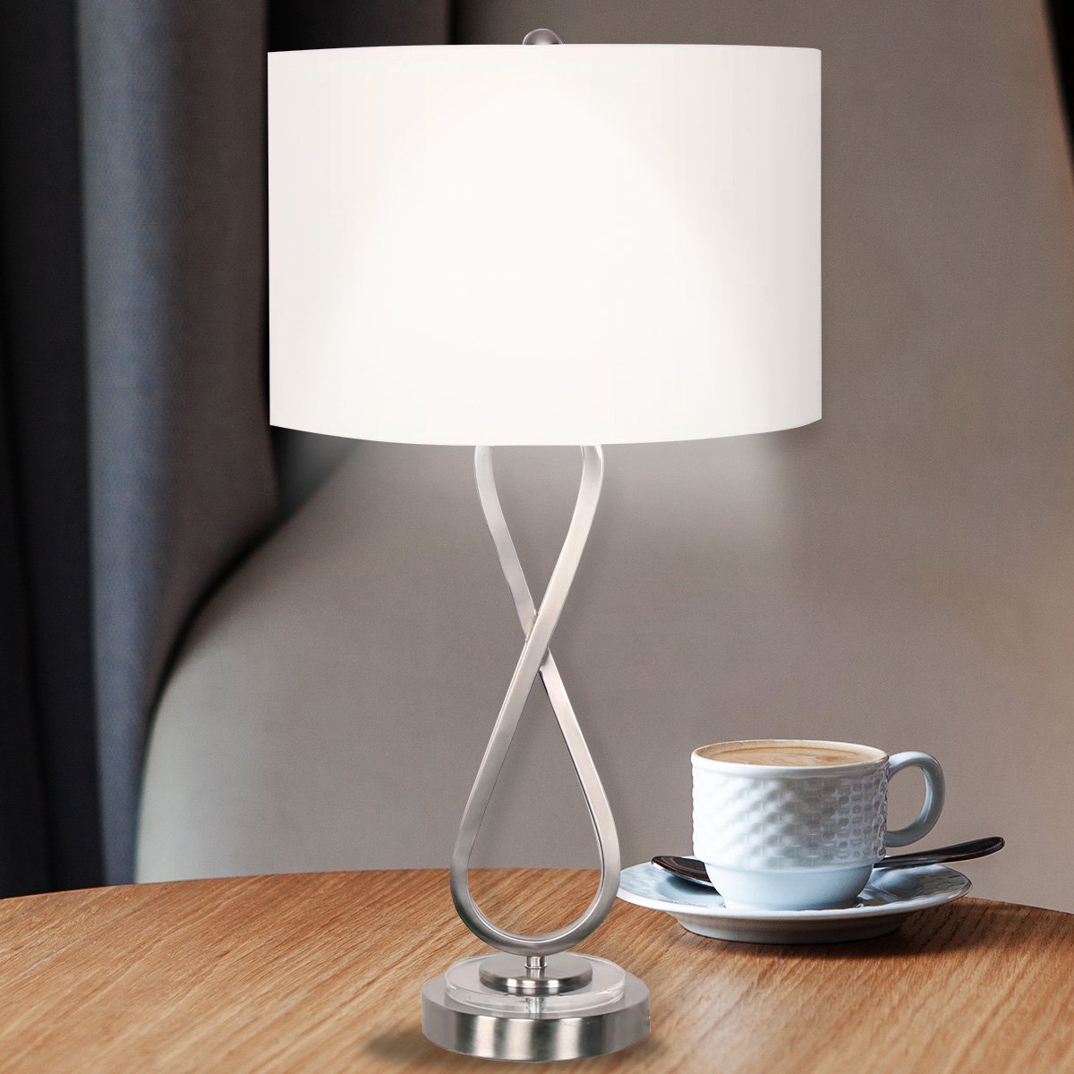 Sarantino Contemporary Table Lamp In Nickel Finish-Home & Garden > Lighting-Koala Lamps and Lighting