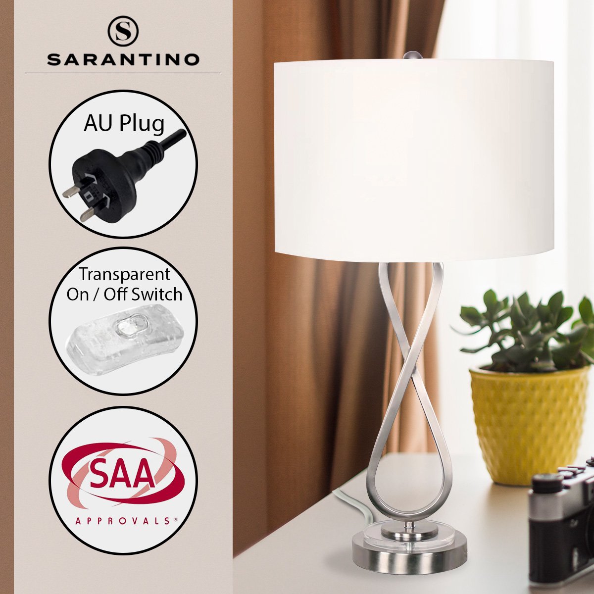 Sarantino Contemporary Table Lamp In Nickel Finish-Home & Garden > Lighting-Koala Lamps and Lighting