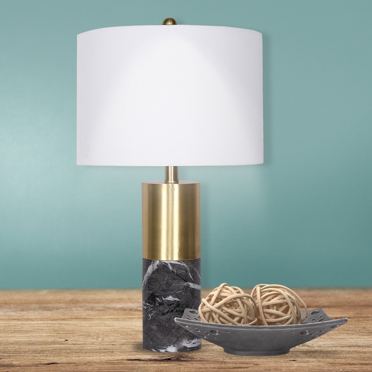 Sarantino Metal and Marble Table Lamp in Black-Home & Garden > Lighting-Koala Lamps and Lighting