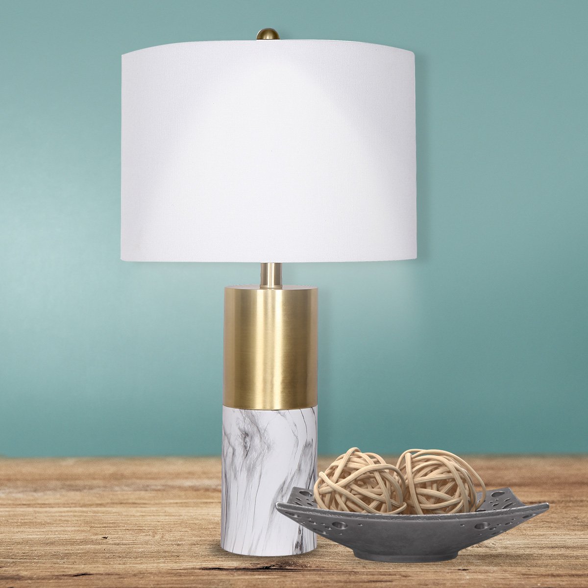 Sarantino Metal And Marble Table Lamp - White-Home & Garden > Lighting-Koala Lamps and Lighting