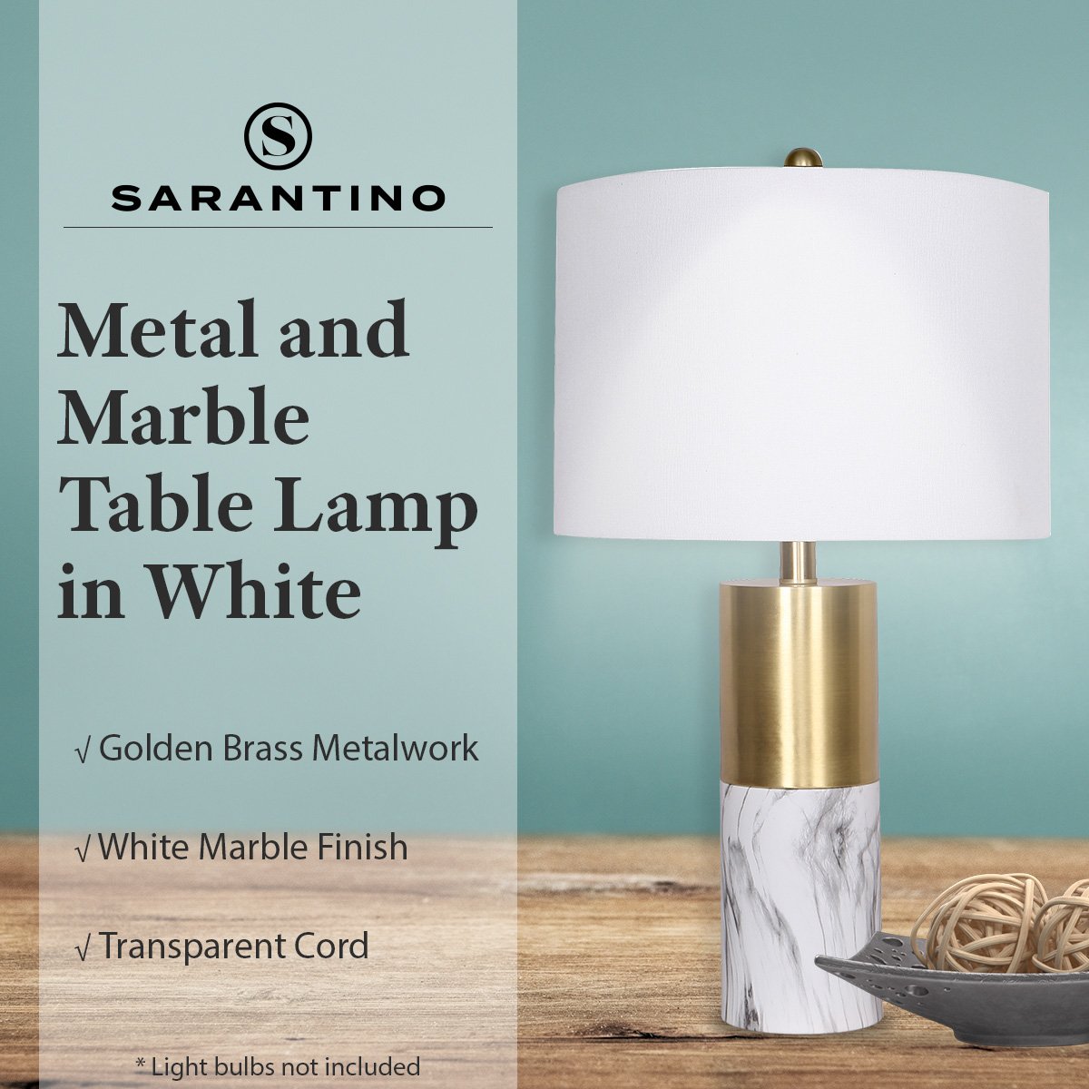 Sarantino Metal And Marble Table Lamp - White-Home & Garden > Lighting-Koala Lamps and Lighting