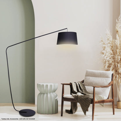 Sarantino Metal Arc Floor Lamp in Black Finish with Linen Taper Shade-Home & Garden > Lighting-Koala Lamps and Lighting