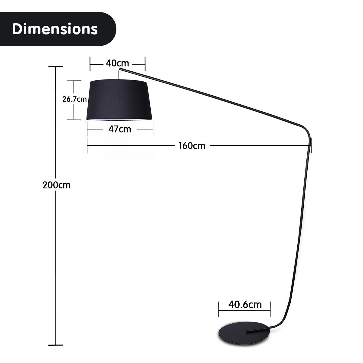 Sarantino Metal Arc Floor Lamp in Black Finish with Linen Taper Shade-Home & Garden > Lighting-Koala Lamps and Lighting