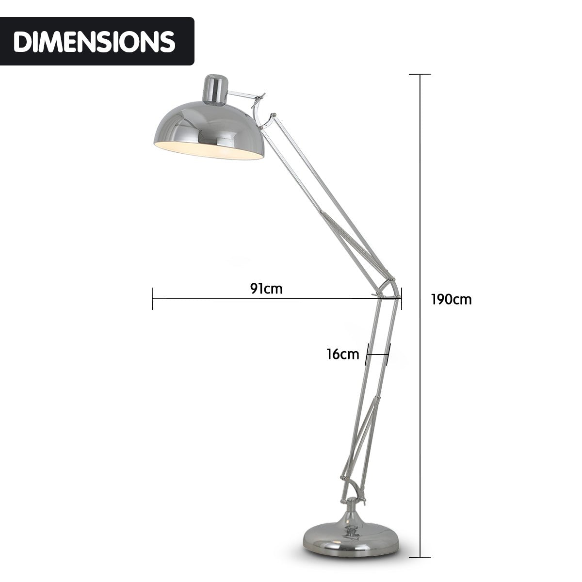 Sarantino Metal Architect Floor Lamp Shade Adjustable Height - Chrome-Home & Garden > Lighting-Koala Lamps and Lighting