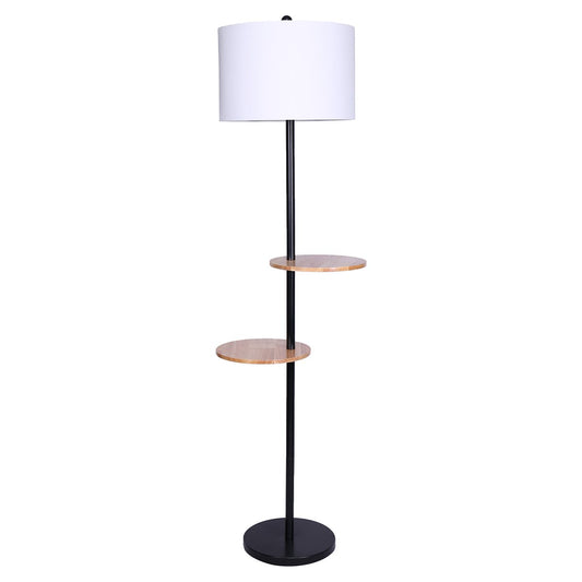 Sarantino Metal Floor Lamp Shade with Black Post in Round Wood Shelves-Home & Garden > Lighting-Koala Lamps and Lighting