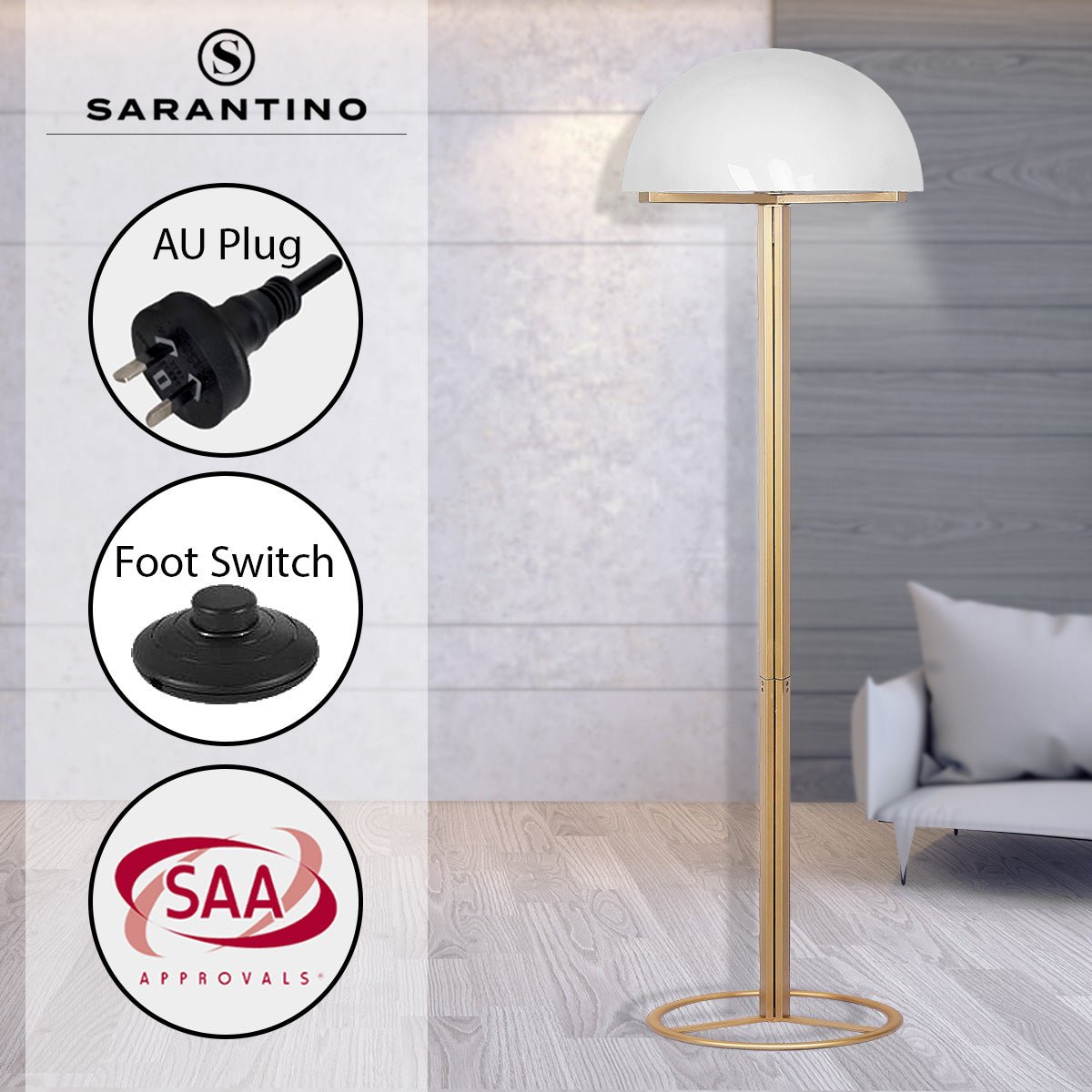 Sarantino Metal Floor Lamp with White Acrylic Shade by Sarantino-Home & Garden > Lighting-Koala Lamps and Lighting