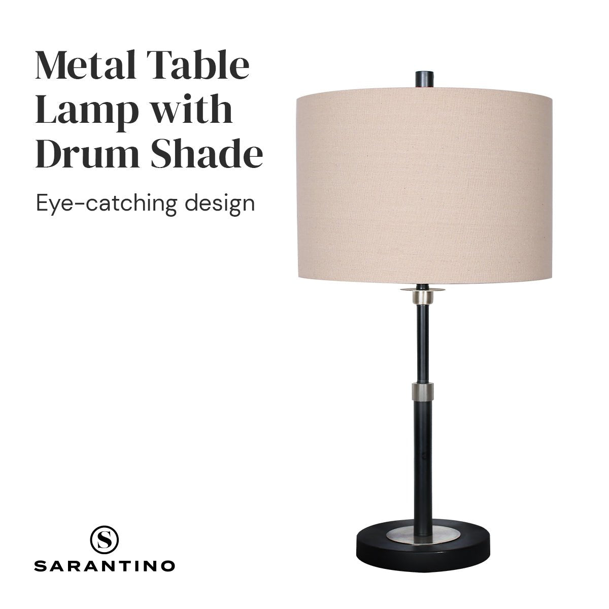 Sarantino Metal Table Lamp with Linen Drum Shade-Home & Garden > Lighting-Koala Lamps and Lighting