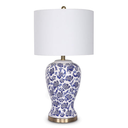 Sarantino Table Lamp Ceramic Floral Base Cotton Drum Shade-Home & Garden > Lighting-Koala Lamps and Lighting