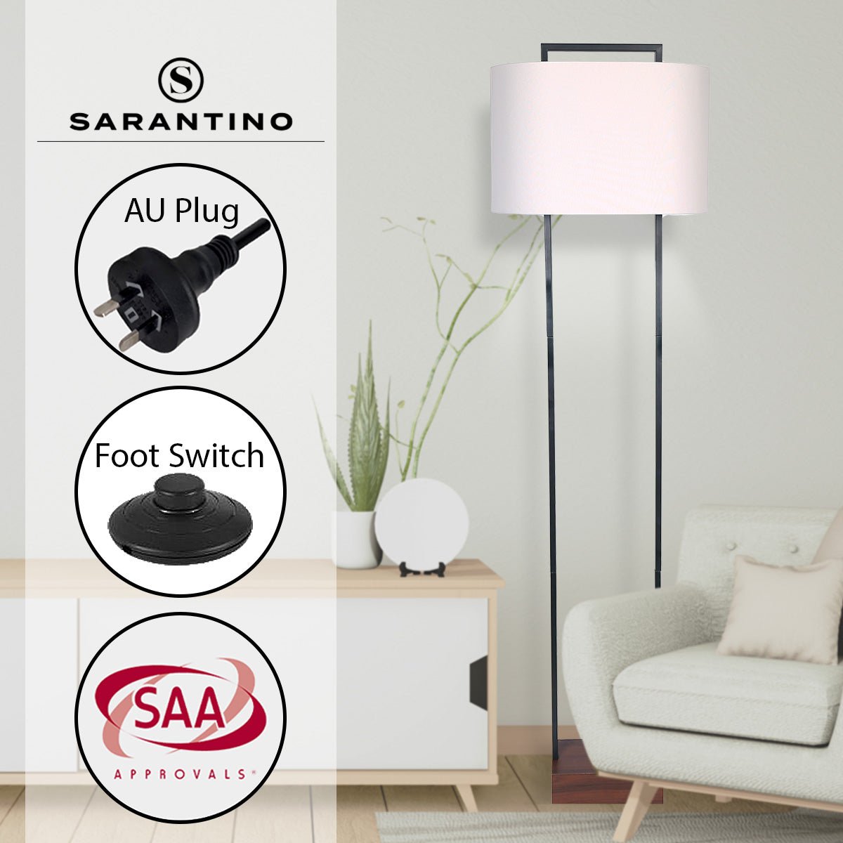 Sarantino Wood Floor Lamp in Cherry Finish-Home & Garden > Lighting-Koala Lamps and Lighting