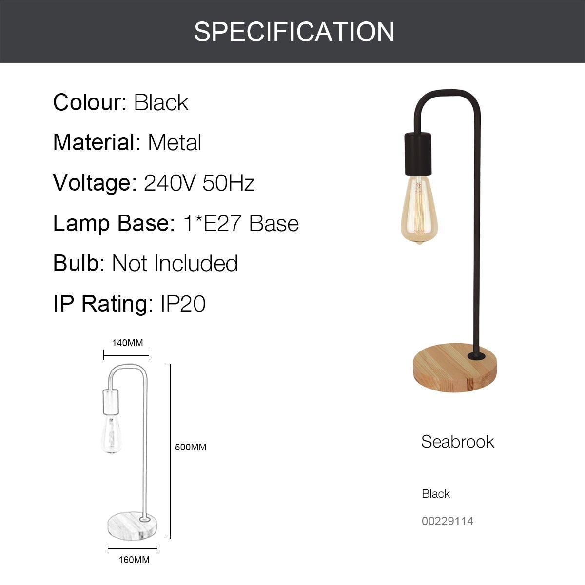 BROOK Nordic Style Stylish Table lamp with wood Base E27 Black White-Table Light-Dropli