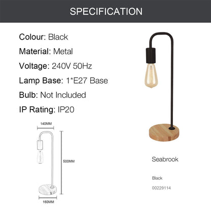 BROOK Nordic Style Stylish Table lamp with wood Base E27 Black White-Table Light-Dropli