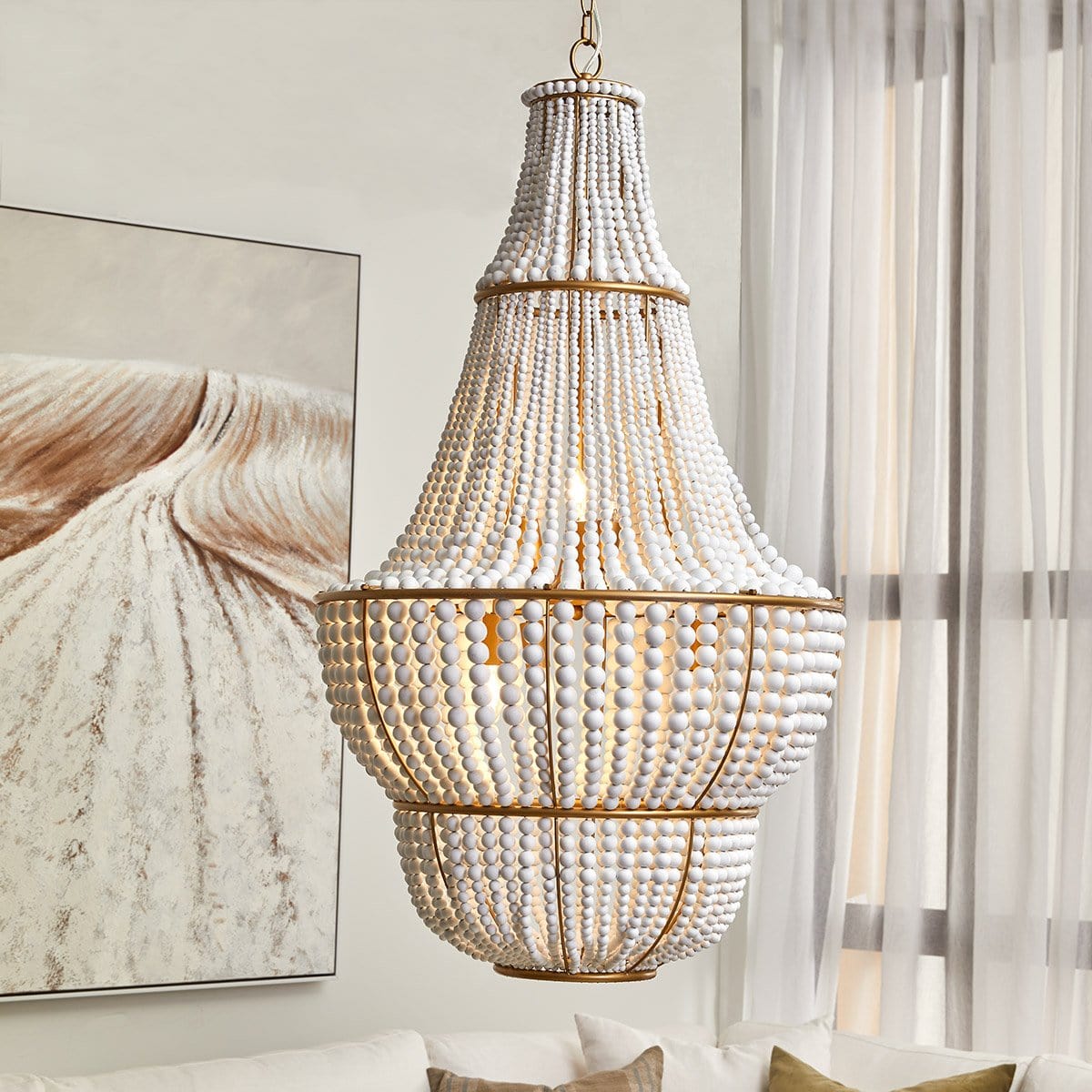 Sierra Beaded Chandelier - Gold/White-Pendant Light-Cafe Lighting and Living