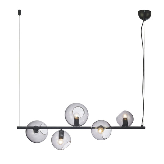 Sinus 5 Light Pendant Black & Smoked Glass - SL64413/5BK-Island Pendant Lights-Oriel Lighting